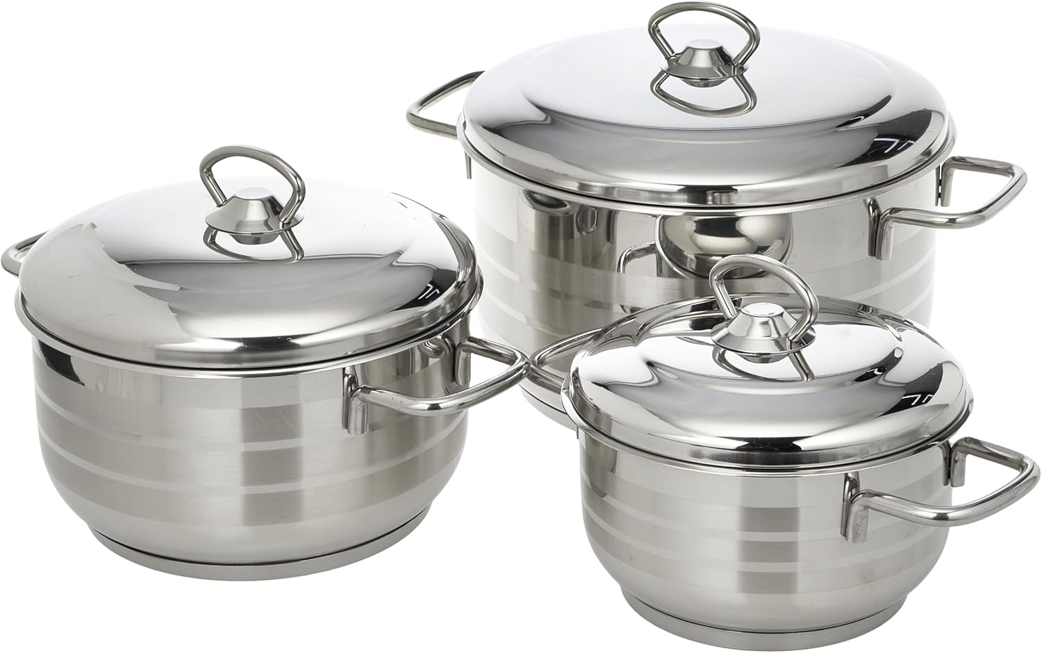 9-Piece Pera Stainless Steel Cookware Set - 3 Deep Pots - 1 Low Pot - 4 Stainless Steel Lids - 1 Frypan - High Grade 18/10 Cr/Ni Material
