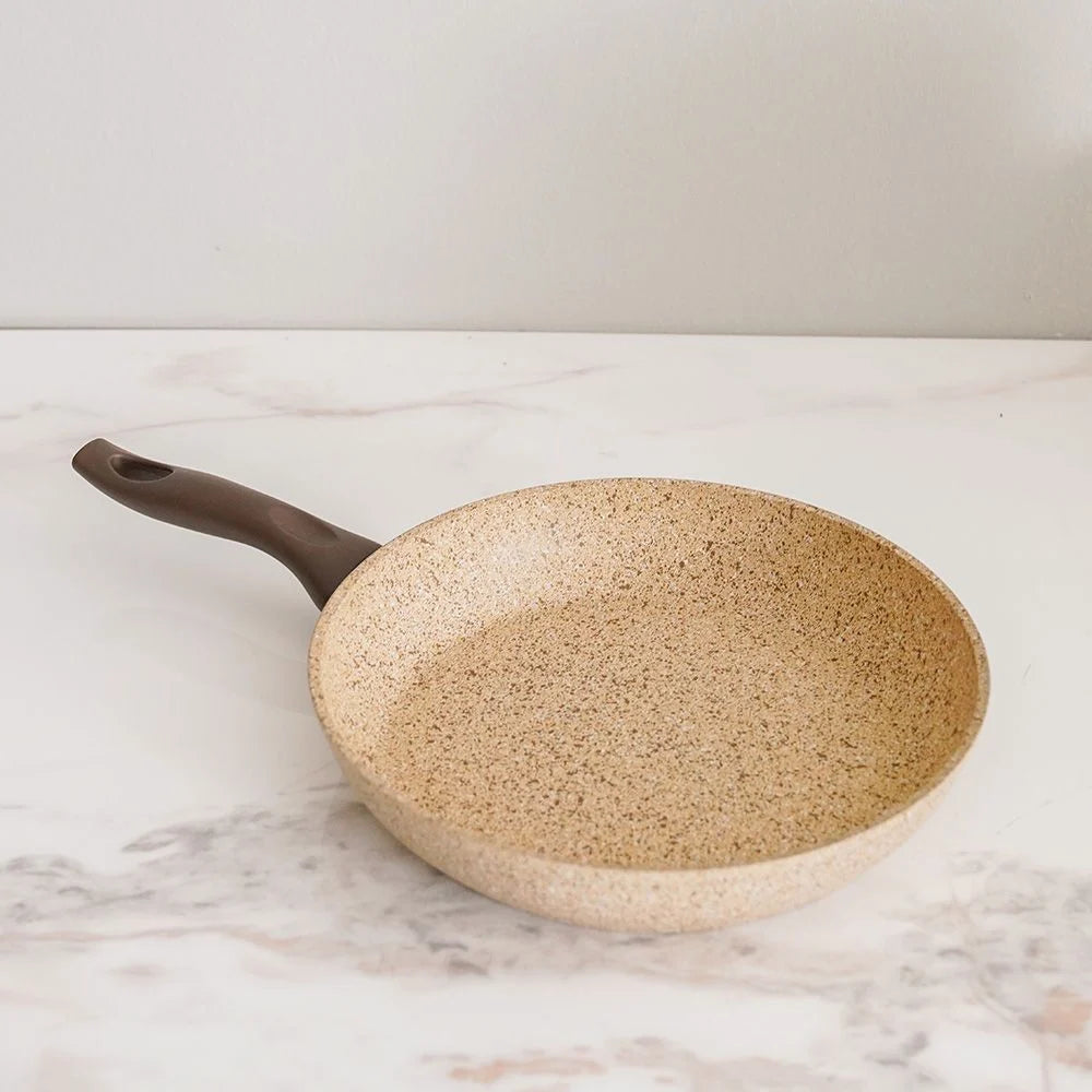 Falez Creamy Frying Pan 28cm  Large Nonstick Granite Fry Pan with Cool-Touch Handle  Induction Compatible Premium Cookware