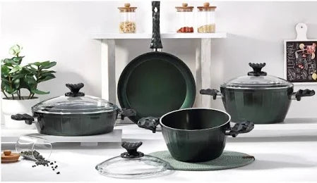 7-Piece Farah Cookware Set  PFOA-Free Ceramic Non-Stick Surface  Tempered Glass Lids  Green  Elegant & Functional Cookware for Healthy Cooking